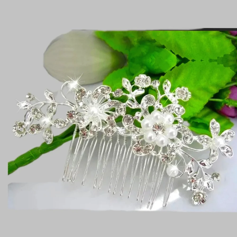White Pearl Floral Fancy Bridal Hair Comb  New